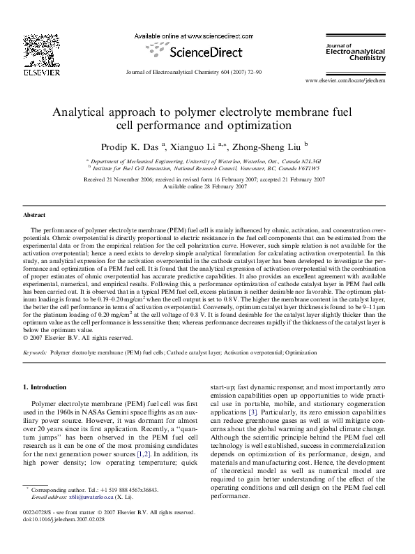 (PDF) Analytical approach to polymer electrolyte membrane fuel cell ...