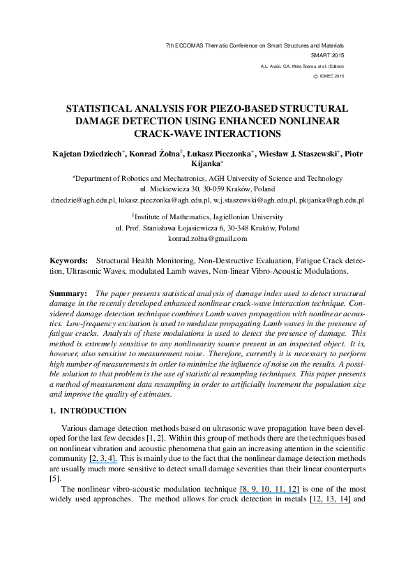 (PDF) Statistical Analysis for Piezo-Based Structural Damage Detection ...