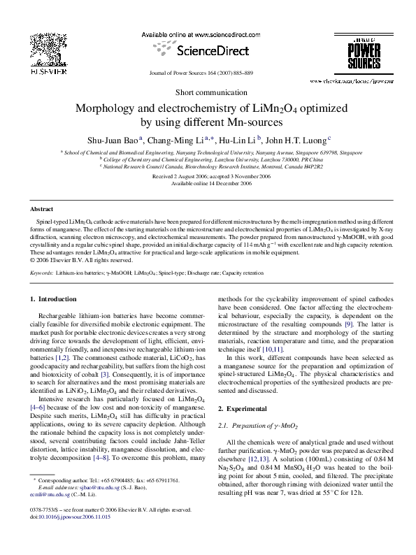 (PDF) Morphology and electrochemistry of LiMn2O4 optimized by using ...
