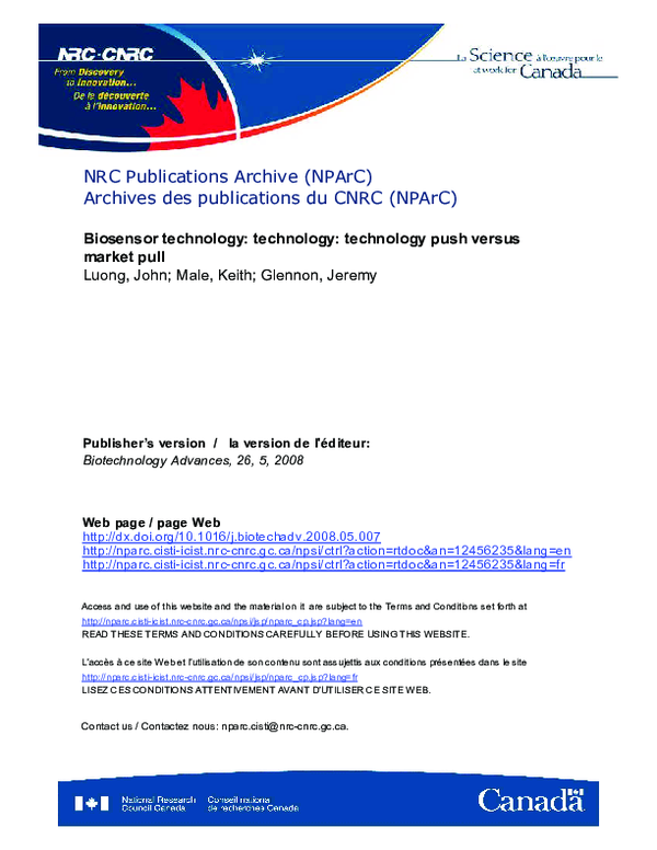 PDF) Biosensor technology: Technology push versus market pull