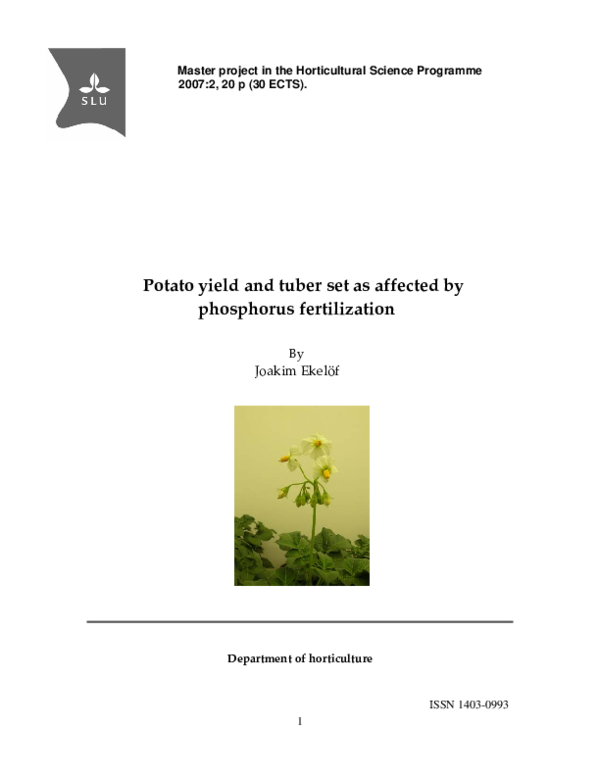 (PDF) Potato Yield and Tuber Set as Affected by Phosphorus Fertilization