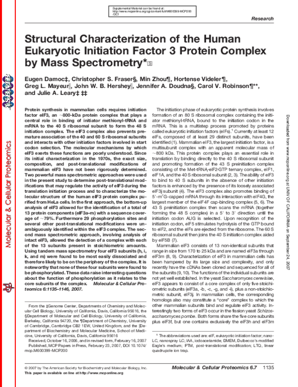 (PDF) Structural Characterization of the Human Eukaryotic Initiation ...
