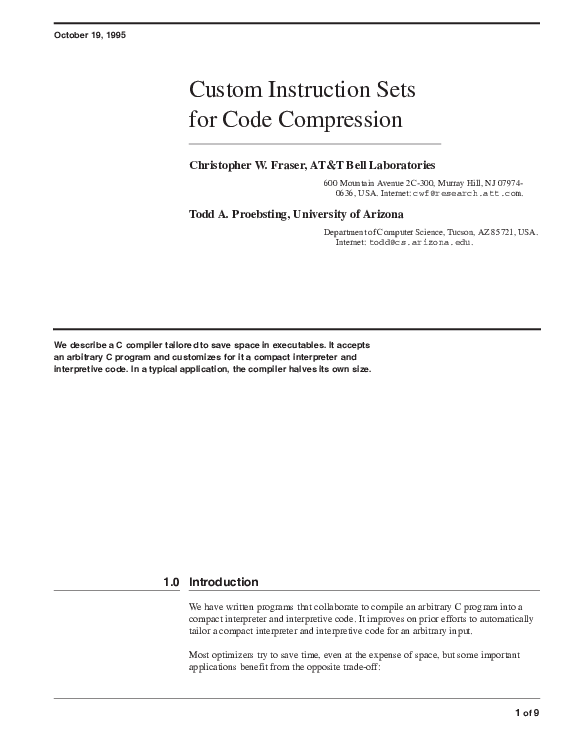(PDF) Custom instruction sets for code compression