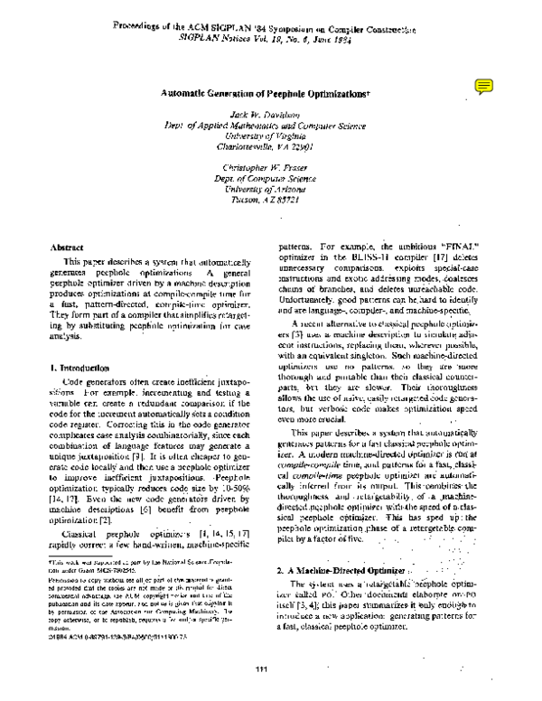 (PDF) Automatic generation of peephole optimizations