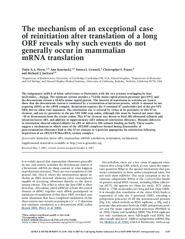 (PDF) The mechanism of an exceptional case of reinitiation after ...