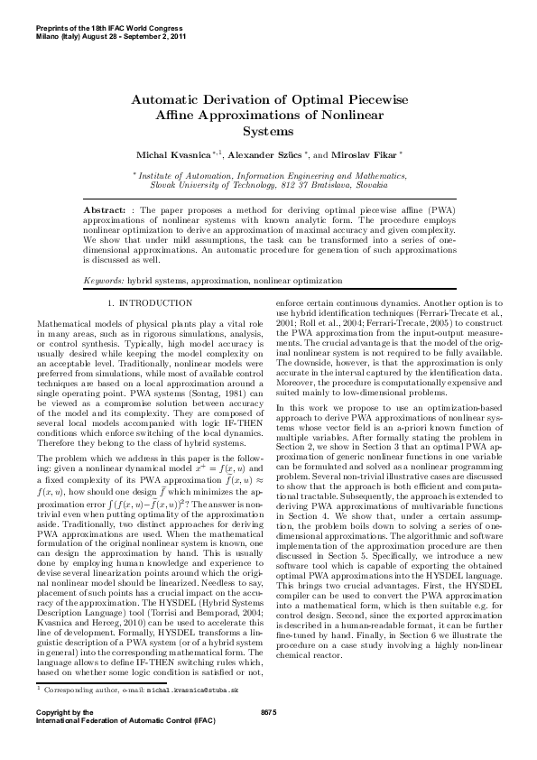 (PDF) Automatic Derivation of Optimal Piecewise Affine Approximations ...