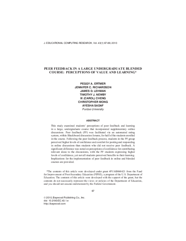 (PDF) Peer Feedback in a Large Undergraduate Blended Course ...