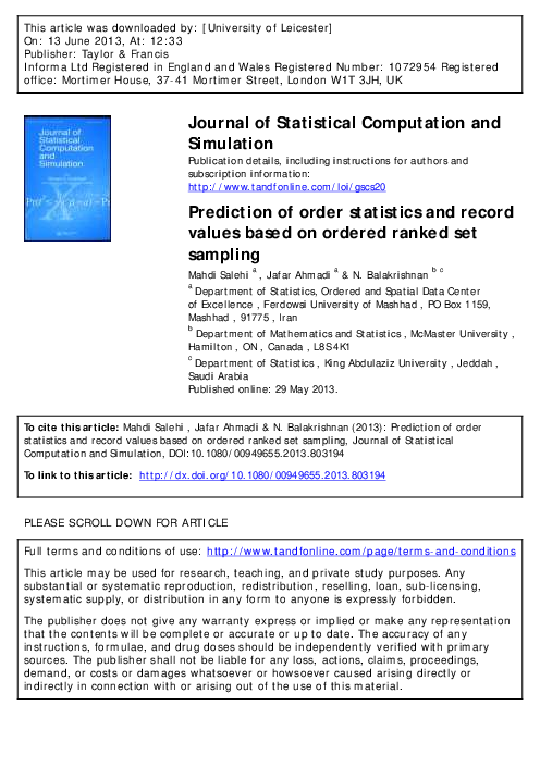 (PDF) Prediction of order statistics and record values based on ordered ...