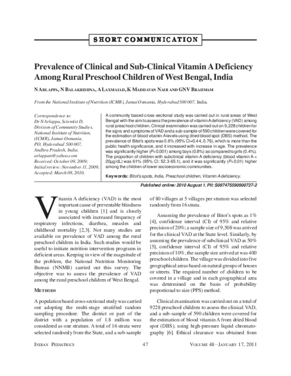 (PDF) Prevalence of clinical and sub-clinical vitamin a deficiency ...