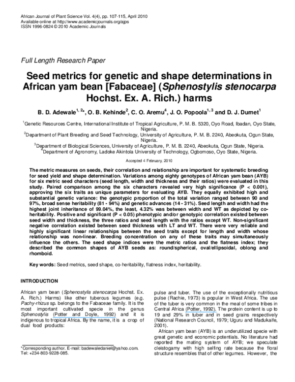 (PDF) Seed metrics for genetic and shape determinations in African yam ...