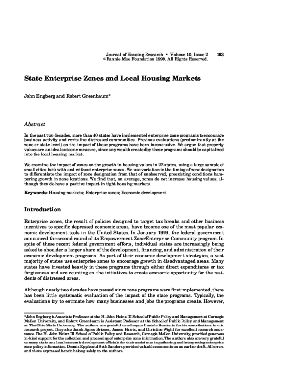 (PDF) State enterprise zones and local housing markets John Engberg Academia.edu