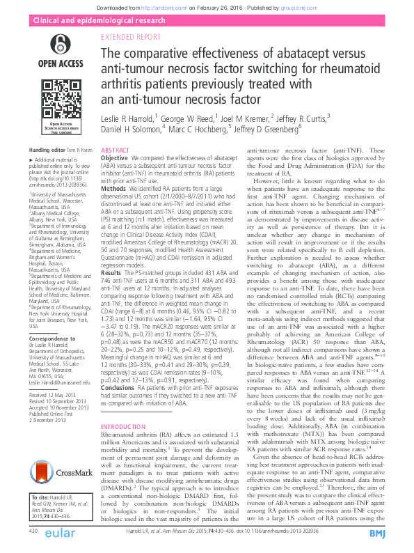 (PDF) The comparative effectiveness of abatacept versus anti-tumour ...