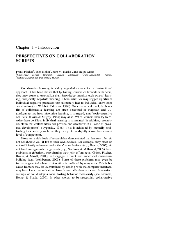 (PDF) Perspectives on collaboration scripts