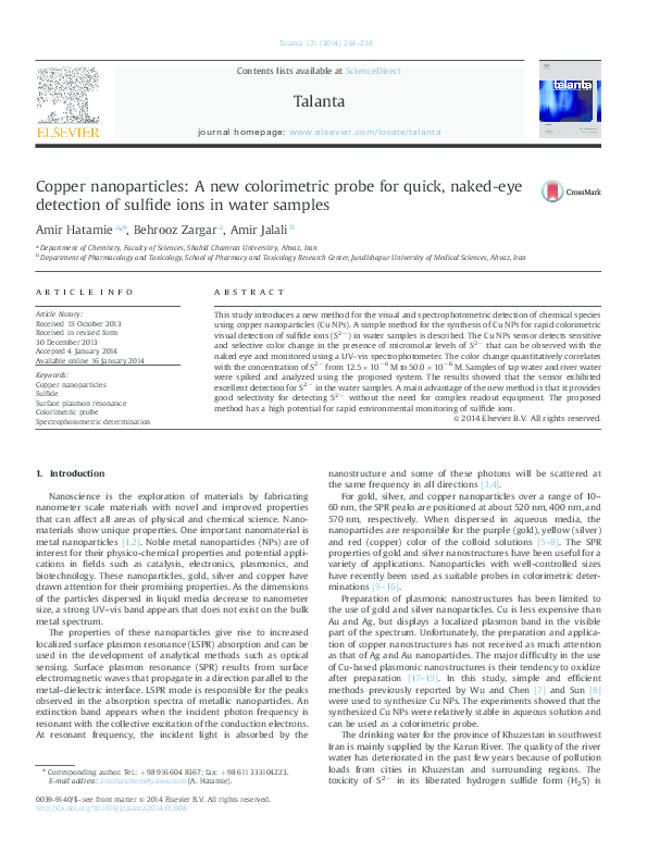 (PDF) Copper nanoparticles: A new colorimetric probe for quick, naked ...