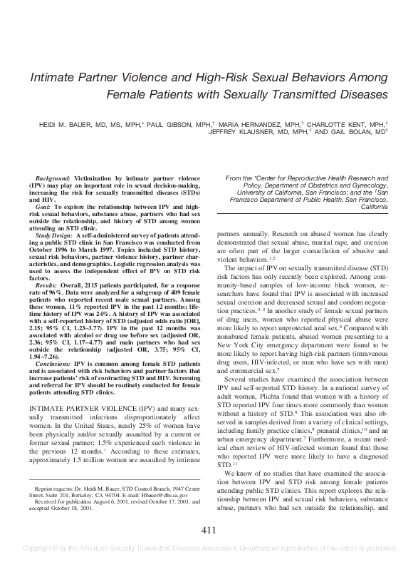(PDF) Intimate Partner Violence and High-Risk Sexual Behaviors Among ...