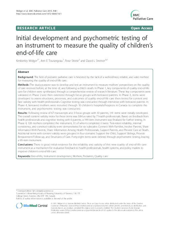 (PDF) Initial development and psychometric testing of an instrument to ...