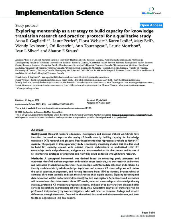 (PDF) Exploring mentorship as a strategy to build capacity for ...