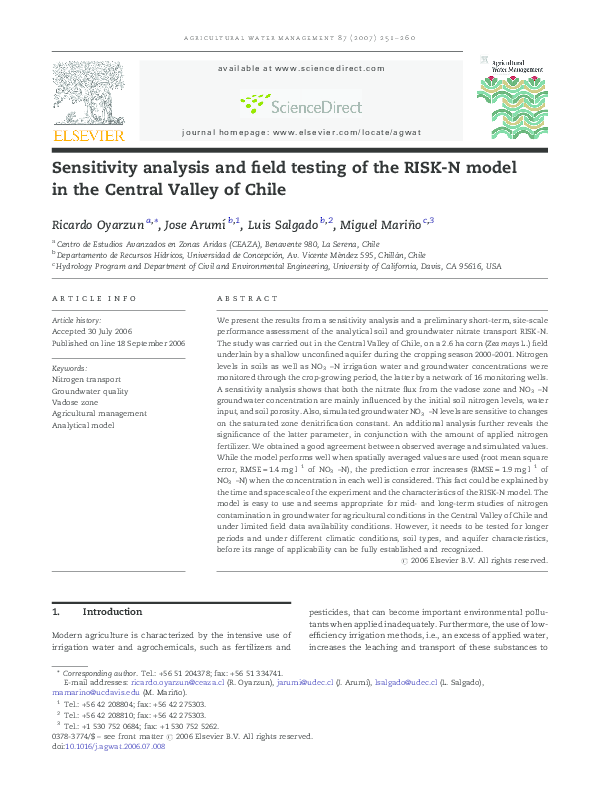(PDF) Sensitivity analysis and field testing of the RISK-N model in the ...
