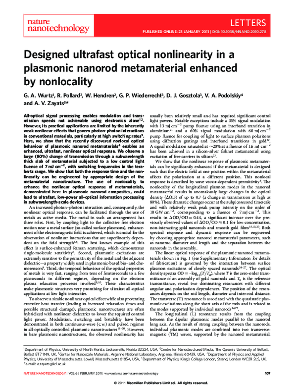 (PDF) Designed ultrafast optical nonlinearity in a plasmonic nanorod ...