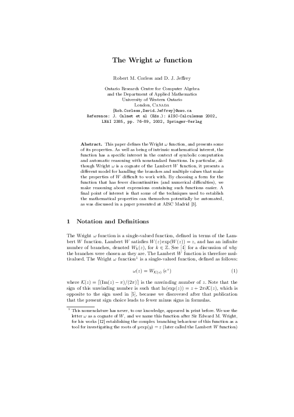 (PDF) The Wright ω Function