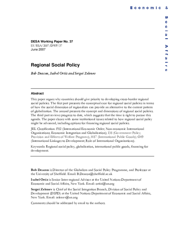 (PDF) Regional Social Policy