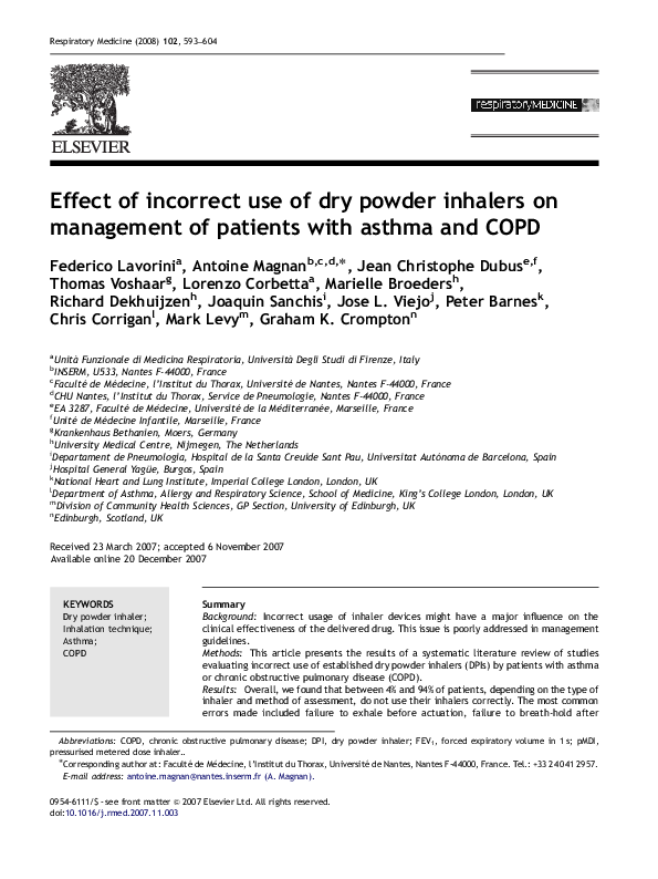 (PDF) Effect of incorrect use of dry powder inhalers on management of patients with asthma and