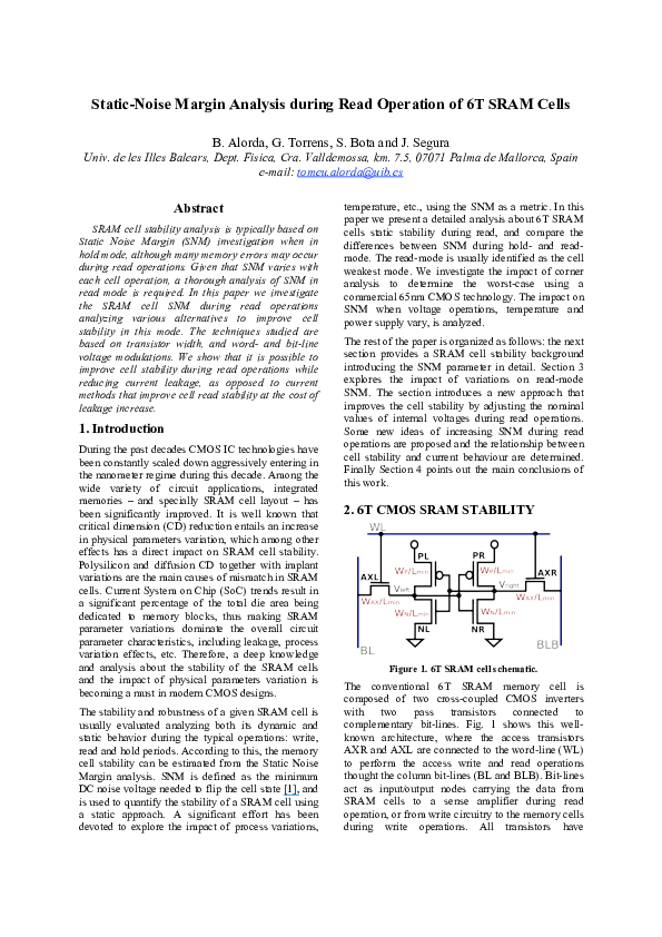 (PDF) Static-Noise Margin Analysis during Read Operation of 6T SRAM Cells