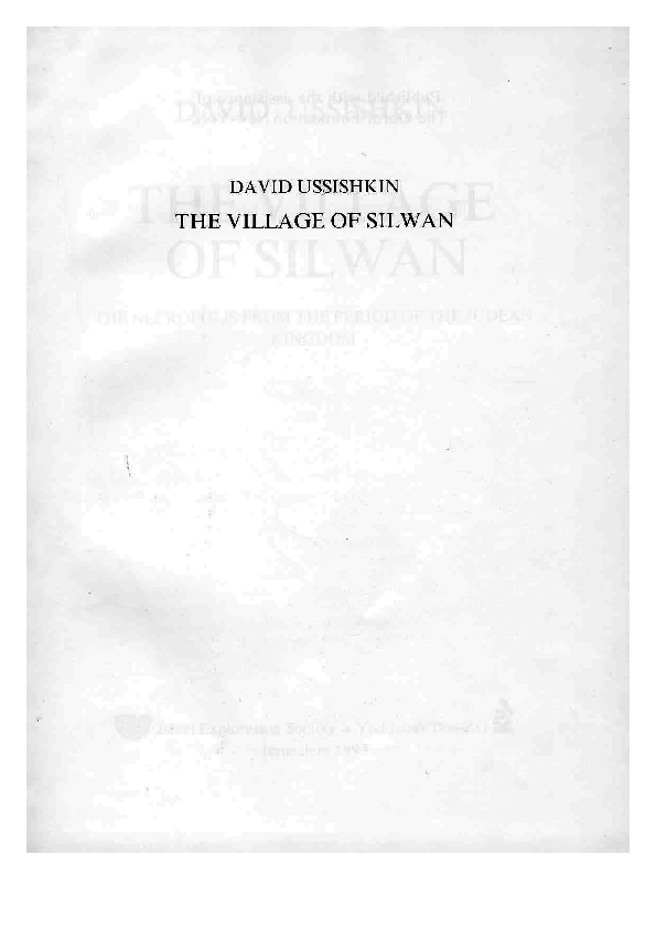 (PDF) The Village of Silwan; The Necropolis from the