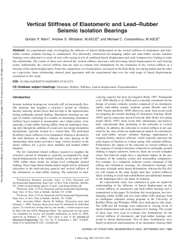 (PDF) Vertical Stiffness of Elastomeric and LeadRubber Seismic