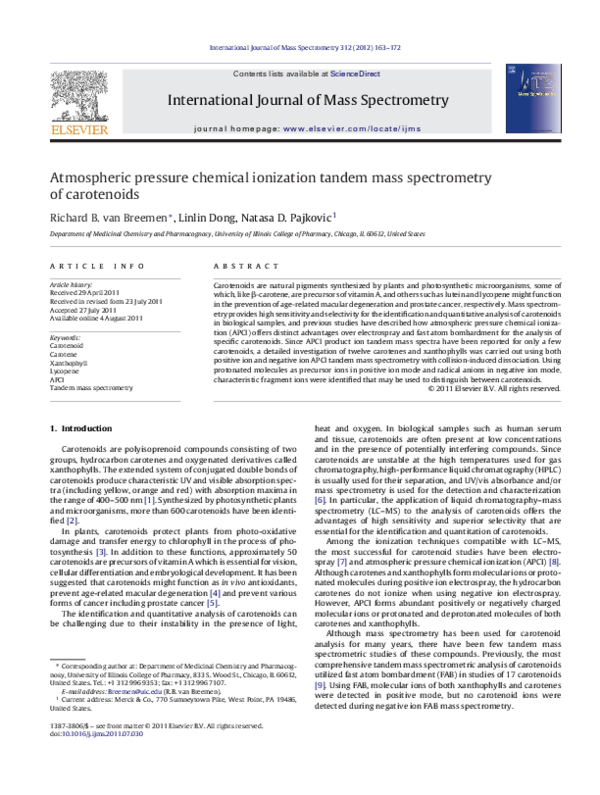 (PDF) Atmospheric pressure chemical ionization tandem mass spectrometry