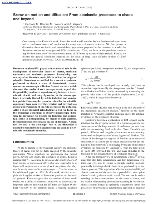 (PDF) Brownian motion and diffusion: From stochastic processes to chaos ...