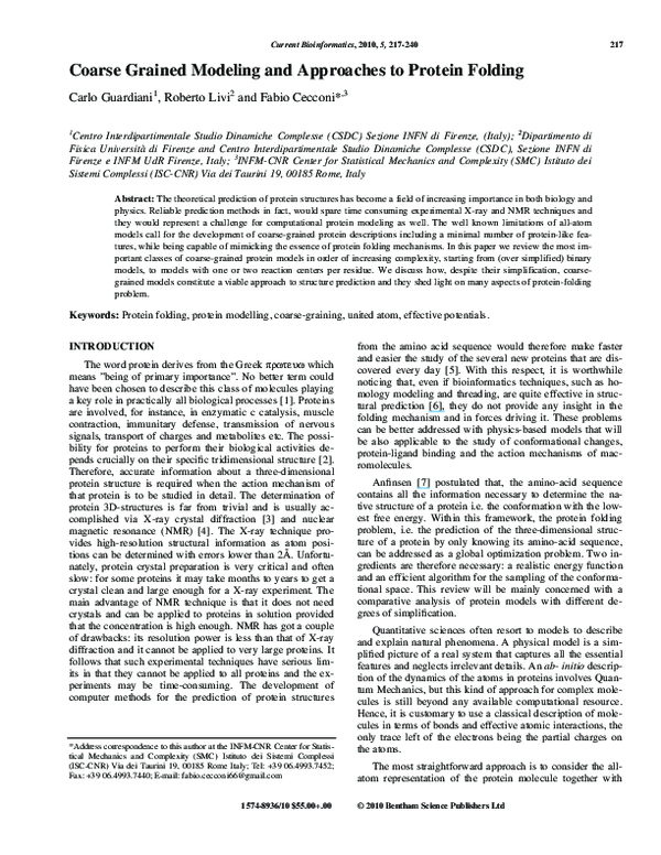 (PDF) Coarse Grained Modeling and Approaches to Protein Folding