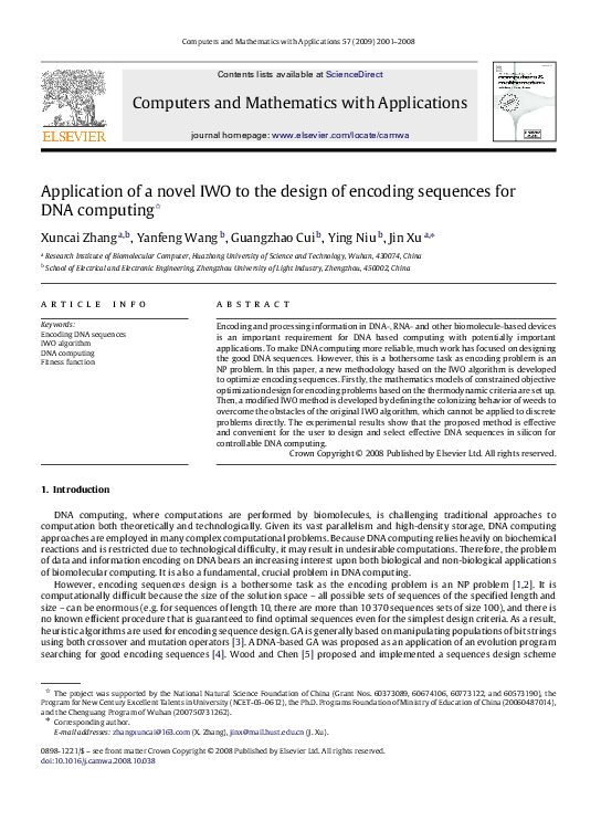 (PDF) Application of a novel IWO to the design of encoding sequences ...