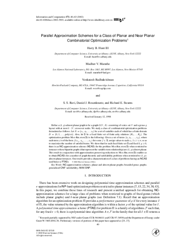 (PDF) Parallel Approximation Schemes for a Class of Planar and Near ...