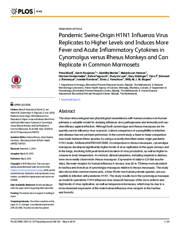 (PDF) Pandemic Swine-Origin H1N1 Influenza Virus Replicates to Higher ...