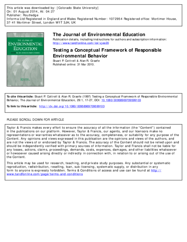 (PDF) Testing a Conceptual Framework of Responsible Environmental Behavior