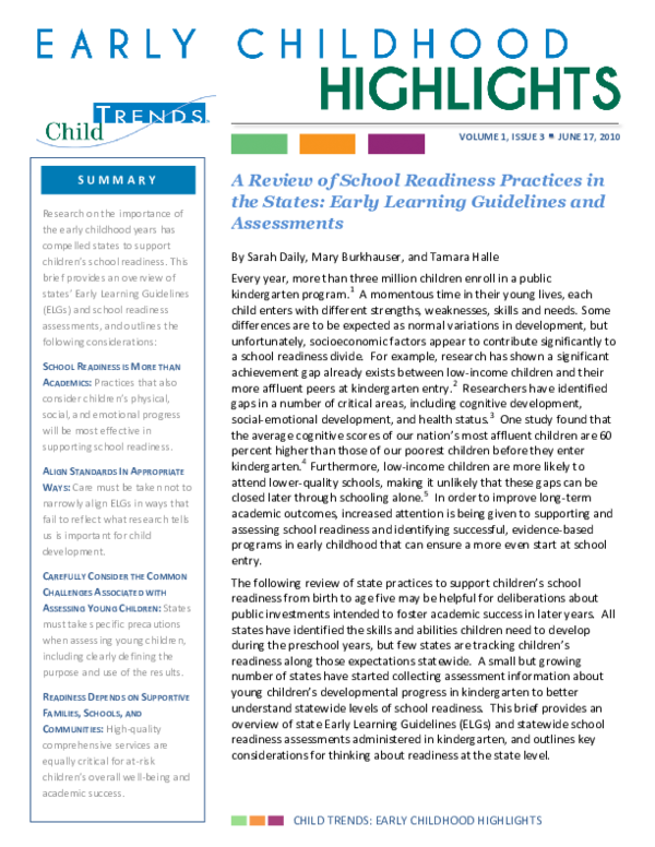 (PDF) A Review of School Readiness Practices in the States Early