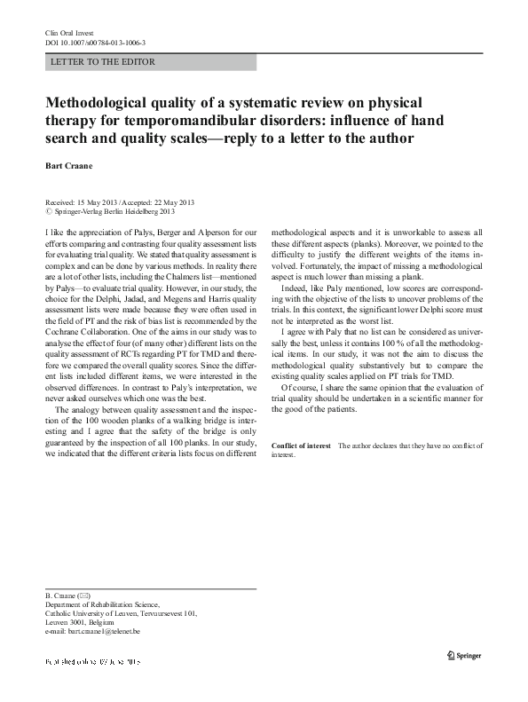 (PDF) Methodological quality of a systematic review on physical therapy ...