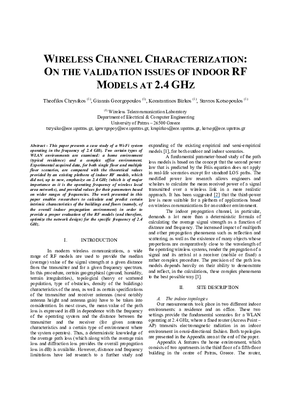 (PDF) Wireless Channel Characterization: On the validation issues of ...