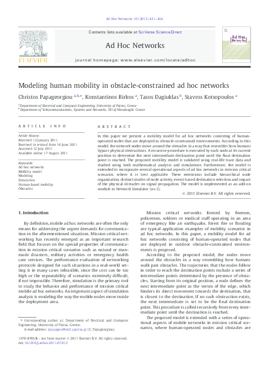(PDF) Modeling human mobility in obstacle-constrained ad hoc networks