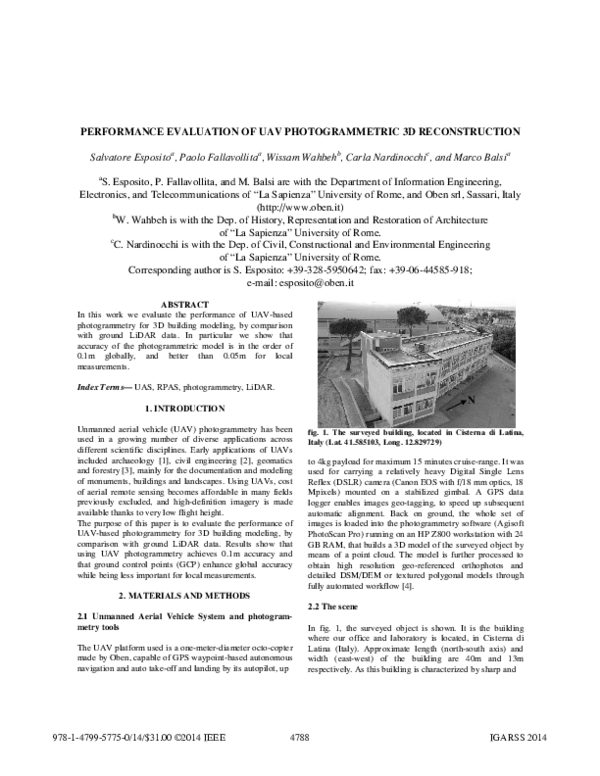 (PDF) Performance Evaluation Of UAV Photogrammetric 3d Reconstruction