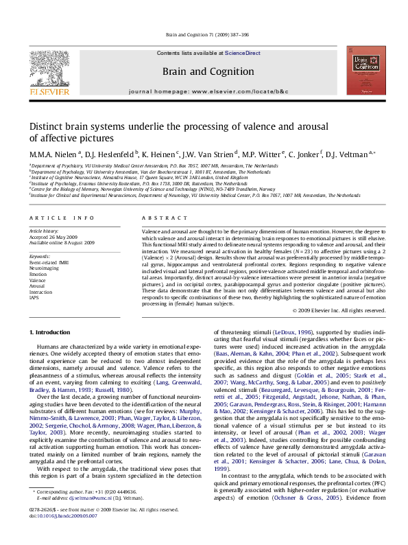 (PDF) Distinct brain systems underlie the processing of valence and ...