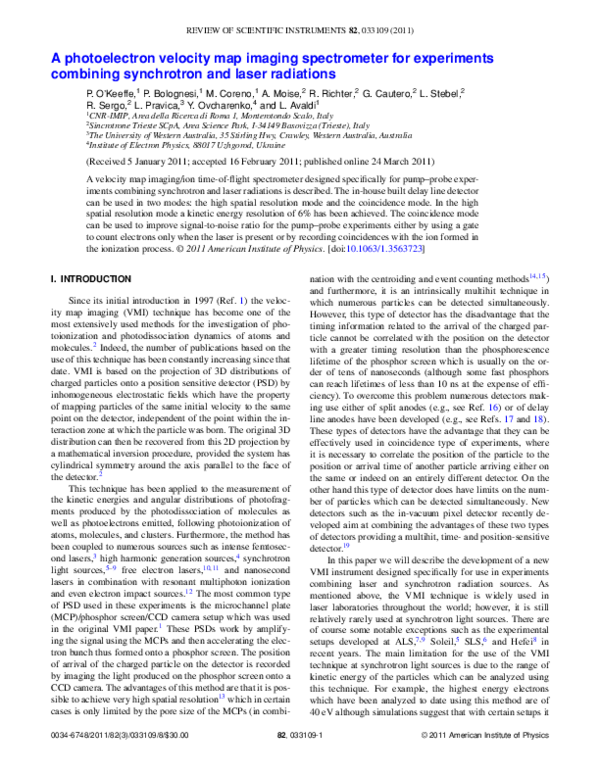 (PDF) A photoelectron velocity map imaging spectrometer for experiments ...