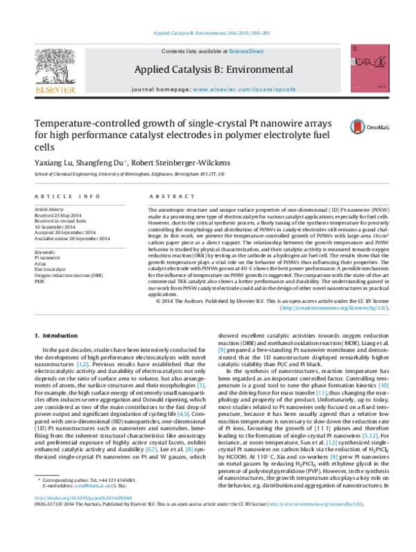 (PDF) Temperature-controlled growth of single-crystal Pt nanowire ...