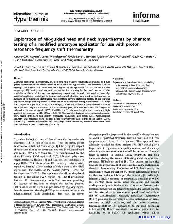 (PDF) Exploration of MR-guided head and neck hyperthermia by phantom ...