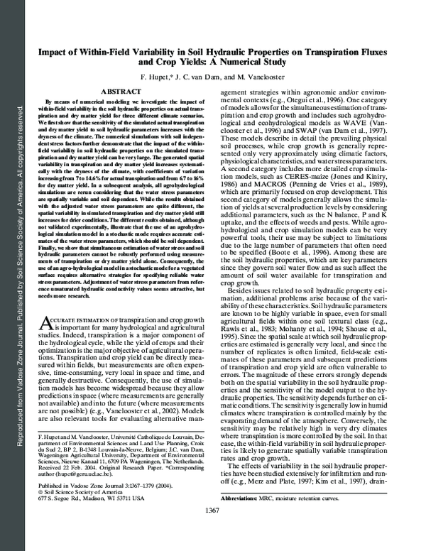 (PDF) Impact of Within-Field Variability in Soil Hydraulic Properties ...