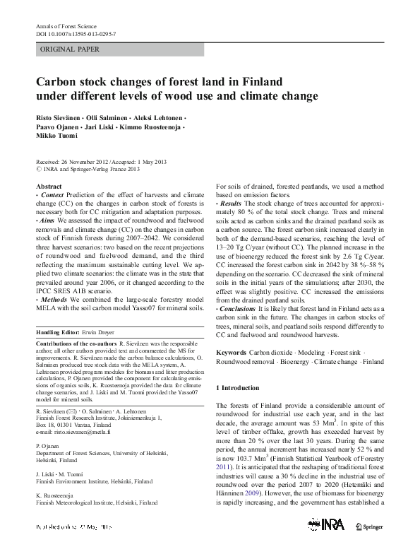 (PDF) Carbon stock changes of forest land in Finland under different ...
