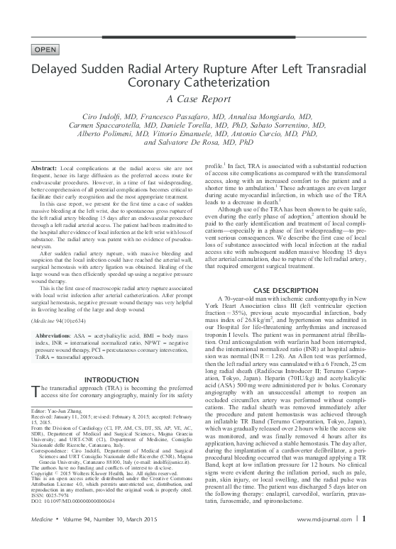 (PDF) Delayed Sudden Radial Artery Rupture After Left Transradial ...