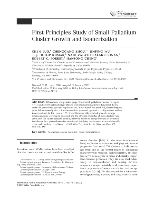 (PDF) First principles study of small palladium cluster growth and ...