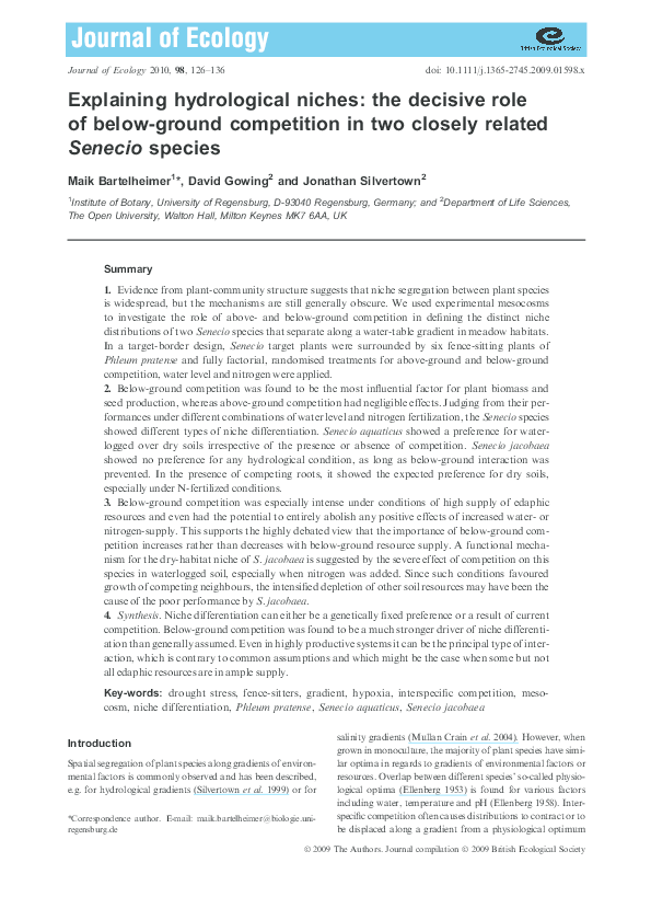 (PDF) Explaining hydrological niches: the decisive role of below-ground ...